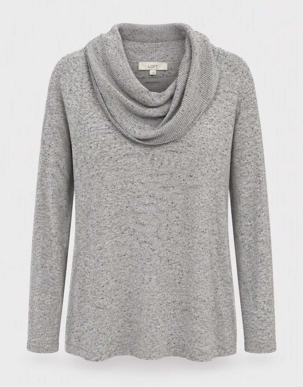 LOFT Gray Speckled Cowl Neck Long Sleeve Tunic Sweater Size L